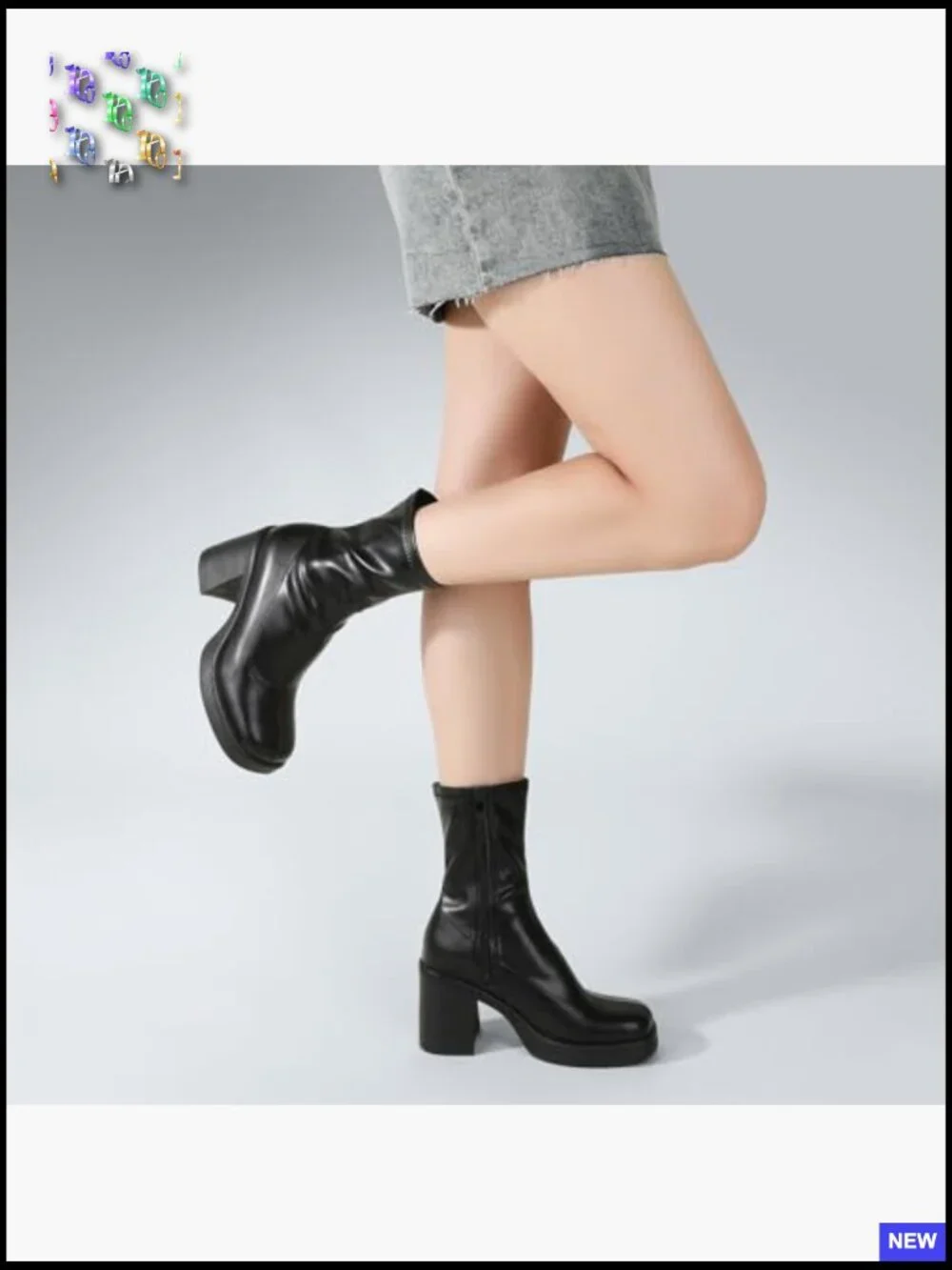 Chunky High Heel Ankle Booties Side Zipper Platform Square Toe Y2K Evening Party